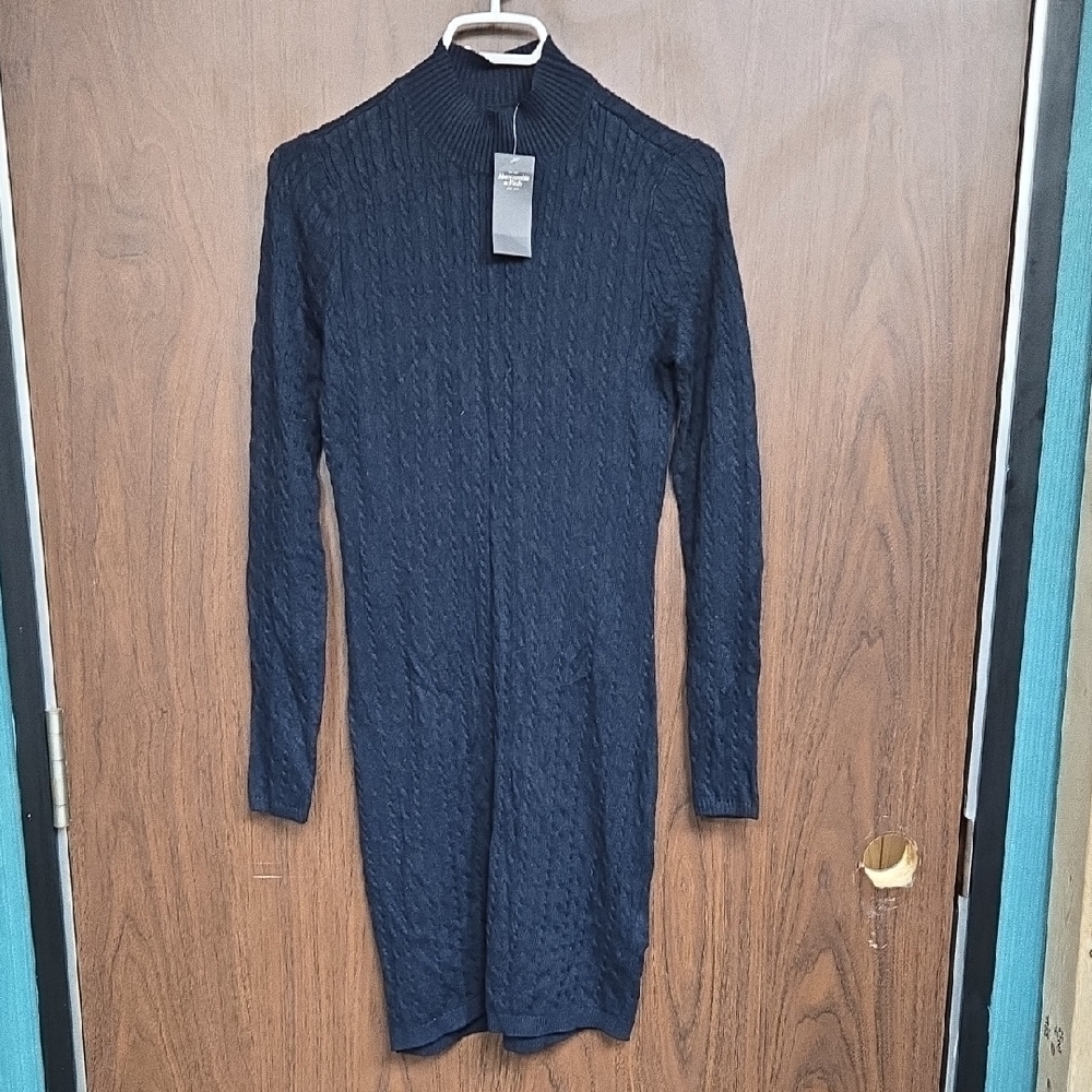 Abercrombie & Fitch Size XS Navy Cable Knit Long Sleeve Sweater Dress